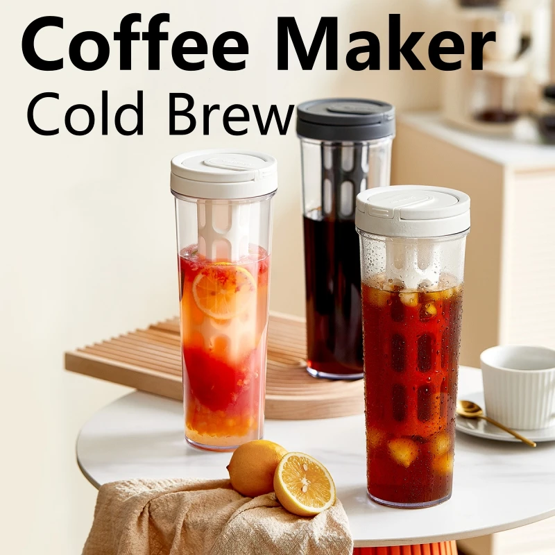 Coffee Equipment Camping - 1L เครื่องชงกาแฟสกัดเย็นด้วยตนเองพร้อมที่จับขวดน้ําความจุสูงฤดูร้อนแบบพกพาน้ําผลไม้ชาผลไม้ Coffeeware หม้อ