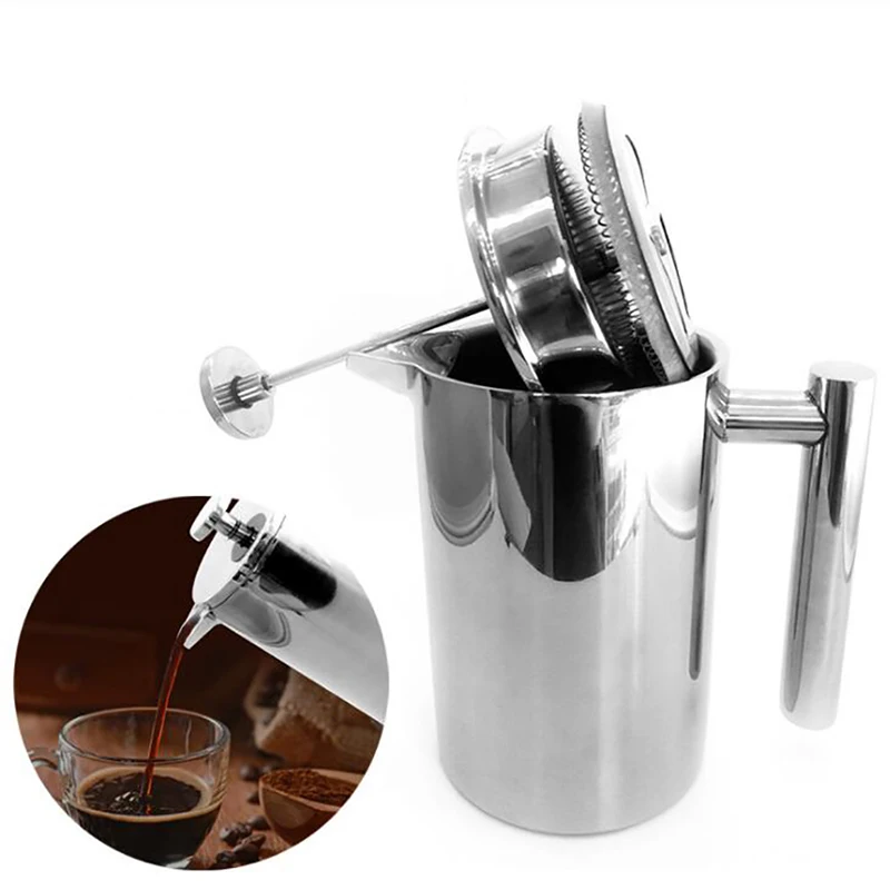 Coffee Equipment Camping - กระติกกาแฟแบบสองชั้นเก็บความร้อนพร้อมตัวกรอง ทนความร้อน ชงกาแฟแบบเฟรนช์เพรส ป้องกันสนิม ใช้สำหรับชงชาได้ มาตรฐานสำหรับอาหาร