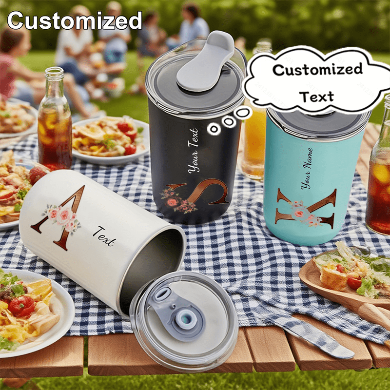Coffee Equipment Camping - แก้วเก็บความเย็นสแตนเลสแบบมีฝาปิดพร้อมข้อความส่วนตัวและลายดอกไม้แบบกำหนดเอง, แก้วกาแฟแบบใช้ซ้ำได้